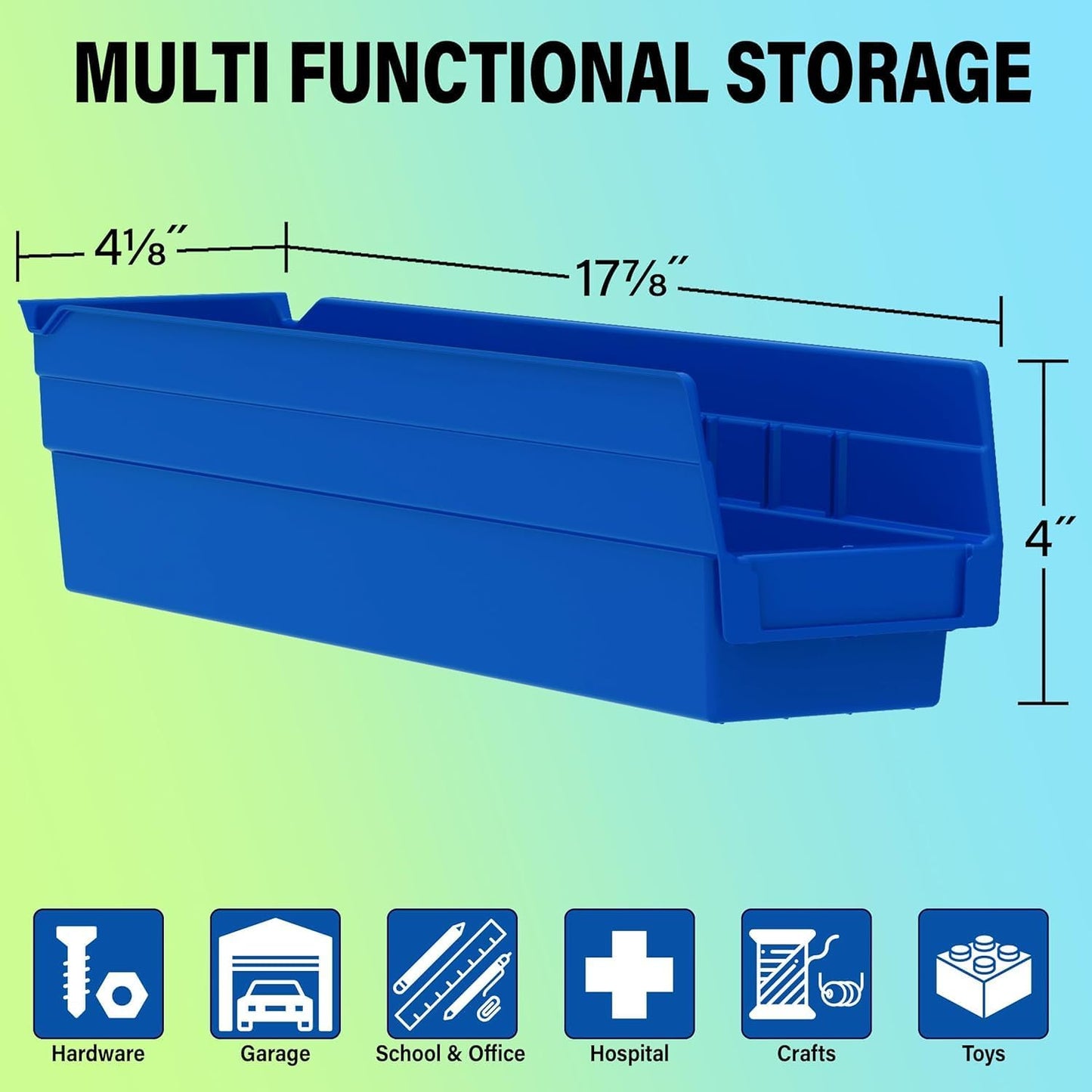 30128 Plastic Shelf Bins, Heavy Duty Storage Bins for Garage, Closet, and Drawer Organization, 18-Inch x 4-Inch x 4-Inch, Yellow, 12-Pack