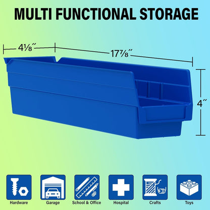 30128 Plastic Shelf Bins, Heavy Duty Storage Bins for Garage, Closet, and Drawer Organization, 18-Inch x 4-Inch x 4-Inch, Yellow, 12-Pack