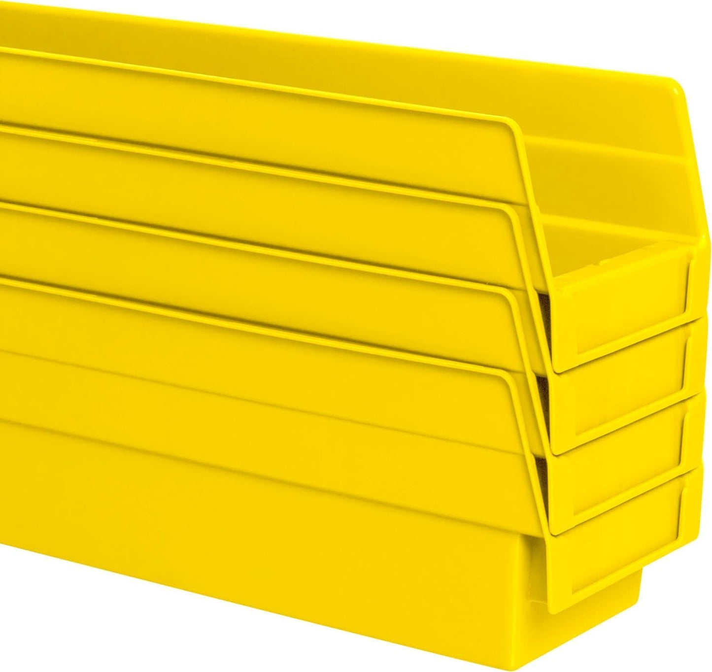 30128 Plastic Shelf Bins, Heavy Duty Storage Bins for Garage, Closet, and Drawer Organization, 18-Inch x 4-Inch x 4-Inch, Yellow, 12-Pack