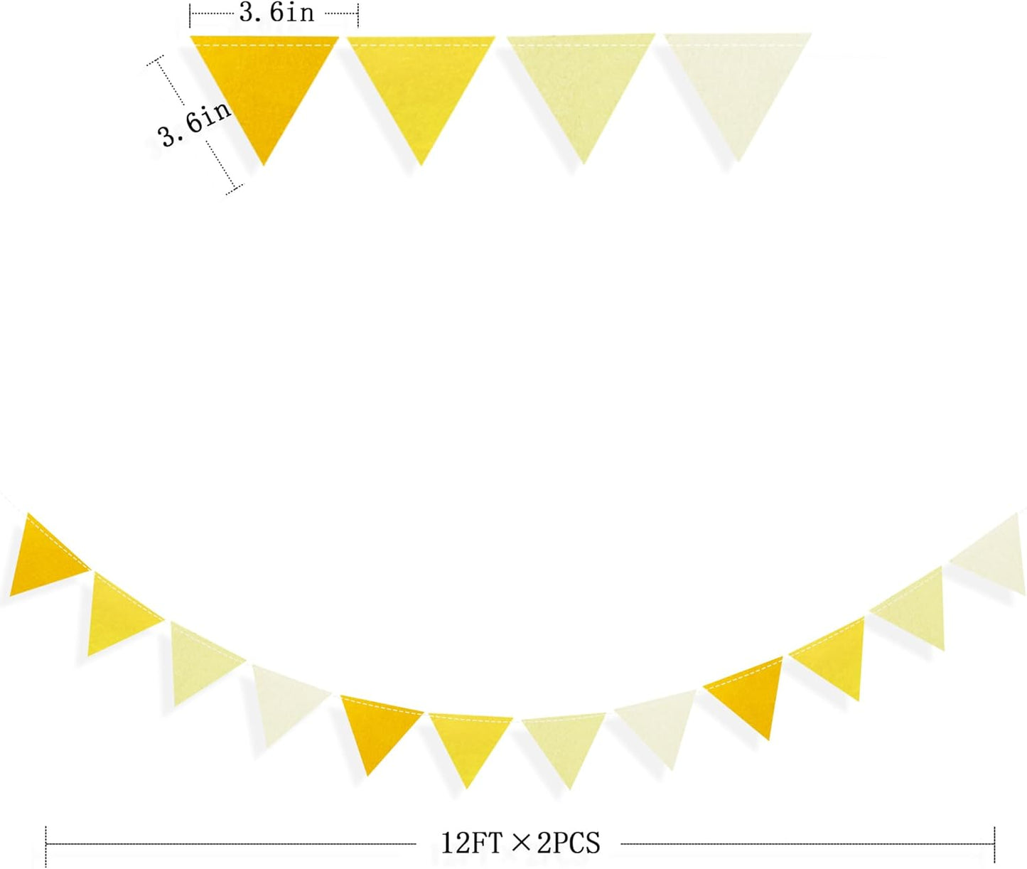 Yellow Party Decorations Ombre Yellow Felt Hanging Triangle Mini Bunting Pennant Banner Flag for Birthday Wedding Shower Bridal Shower Engagement Lemon Bee Sunflower Party Decor Supplies