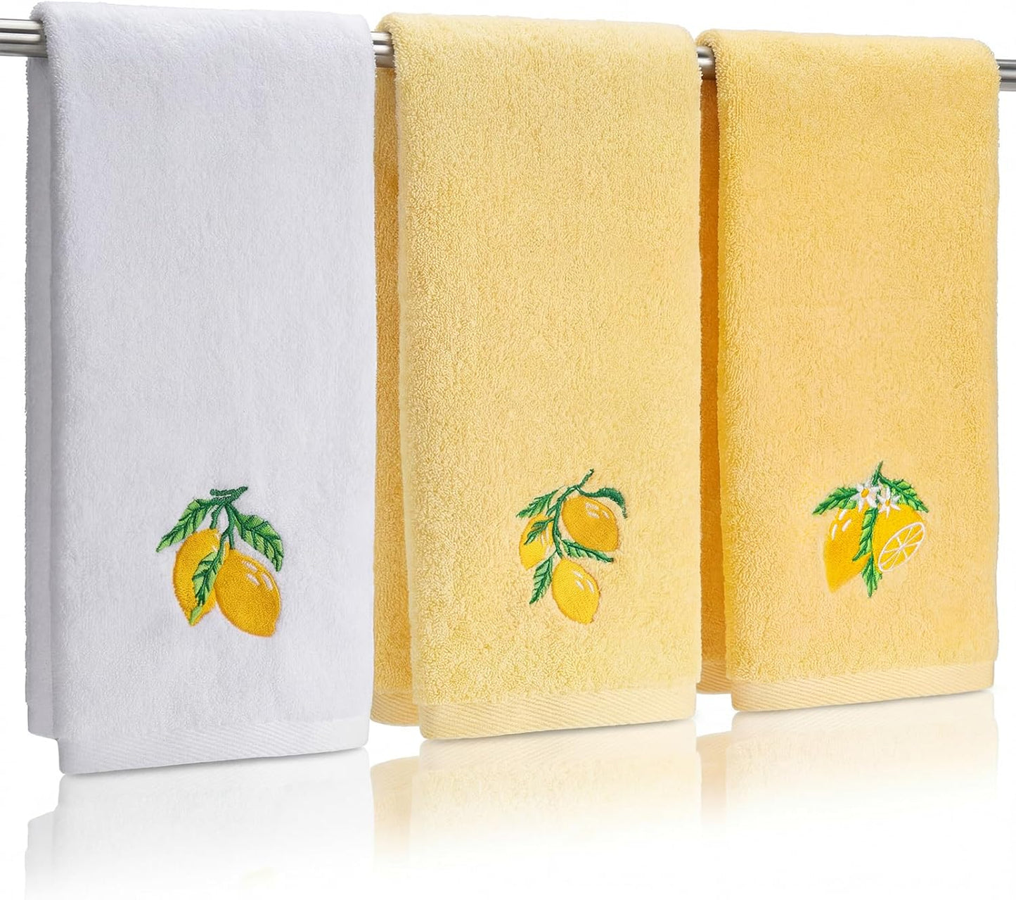 3 Pcs Summer Lemon Hand Towels for Bathroom Yellow Lemon Farmhouse Bathroom Decor 14x29 Inch Cotton Embroidered Decorative Guest Hand Towels Soft Absorbent Kitchen Towel for Home Room Decor Gifts