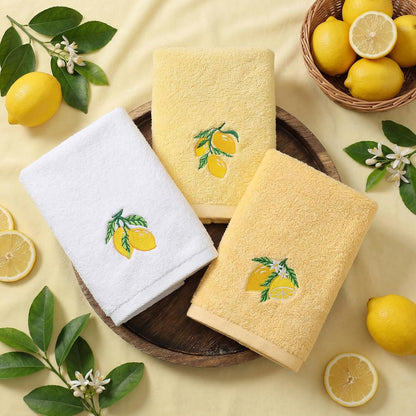 3 Pcs Summer Lemon Hand Towels for Bathroom Yellow Lemon Farmhouse Bathroom Decor 14x29 Inch Cotton Embroidered Decorative Guest Hand Towels Soft Absorbent Kitchen Towel for Home Room Decor Gifts