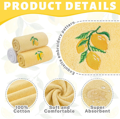 3 Pcs Summer Lemon Hand Towels for Bathroom Yellow Lemon Farmhouse Bathroom Decor 14x29 Inch Cotton Embroidered Decorative Guest Hand Towels Soft Absorbent Kitchen Towel for Home Room Decor Gifts