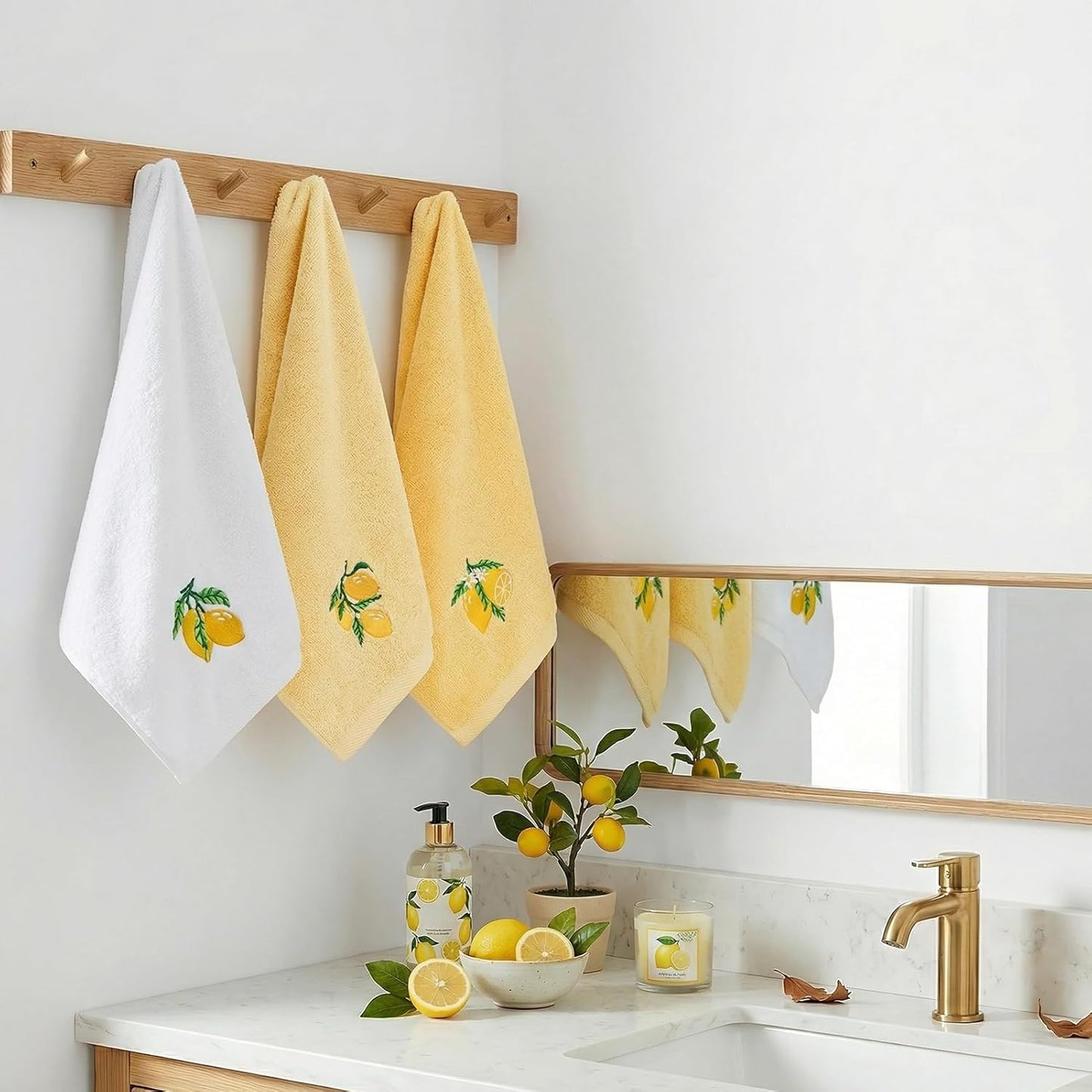 3 Pcs Summer Lemon Hand Towels for Bathroom Yellow Lemon Farmhouse Bathroom Decor 14x29 Inch Cotton Embroidered Decorative Guest Hand Towels Soft Absorbent Kitchen Towel for Home Room Decor Gifts