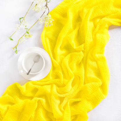 Lemon Yellow Cheesecloth Table Runners 2 Pack Summer Runners | Boho Gauze Sheer Chiffon Table Decor 120Inch, for Wedding Party Bridal Baby Shower Birthday Home Outdoor