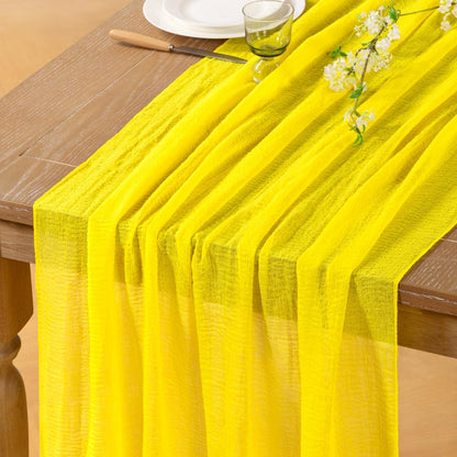 Lemon Yellow Cheesecloth Table Runners 2 Pack Summer Runners | Boho Gauze Sheer Chiffon Table Decor 120Inch, for Wedding Party Bridal Baby Shower Birthday Home Outdoor