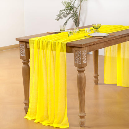 Lemon Yellow Cheesecloth Table Runners 2 Pack Summer Runners | Boho Gauze Sheer Chiffon Table Decor 120Inch, for Wedding Party Bridal Baby Shower Birthday Home Outdoor