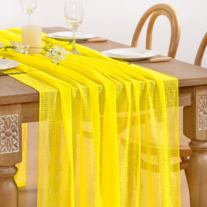 Lemon Yellow Cheesecloth Table Runners 2 Pack Summer Runners | Boho Gauze Sheer Chiffon Table Decor 120Inch, for Wedding Party Bridal Baby Shower Birthday Home Outdoor