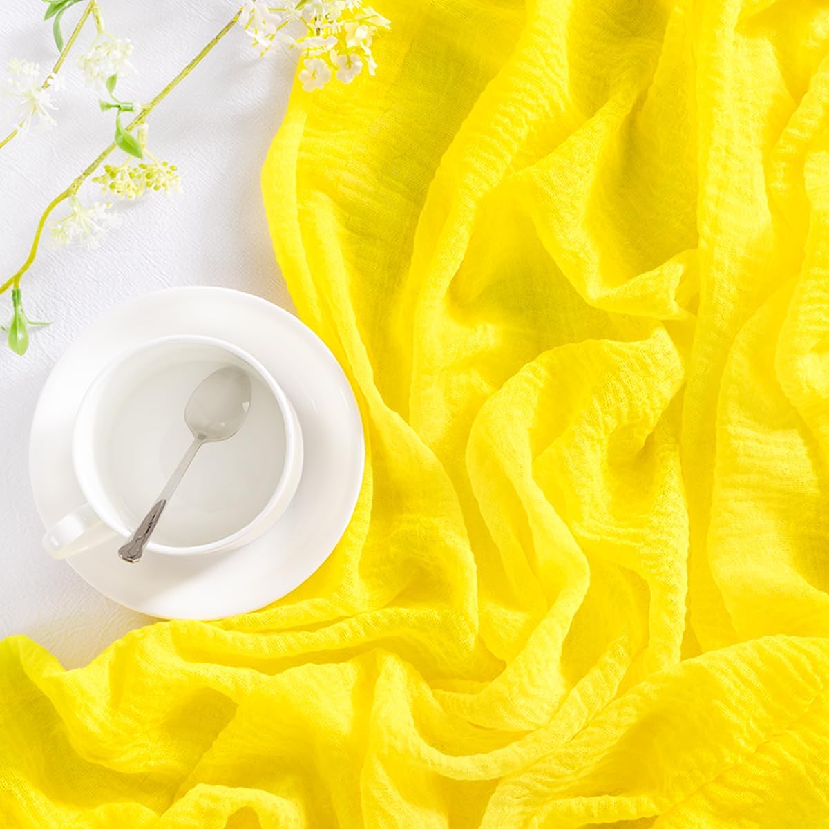 Lemon Yellow Cheesecloth Table Runners 2 Pack Summer Runners | Boho Gauze Sheer Chiffon Table Decor 120Inch, for Wedding Party Bridal Baby Shower Birthday Home Outdoor