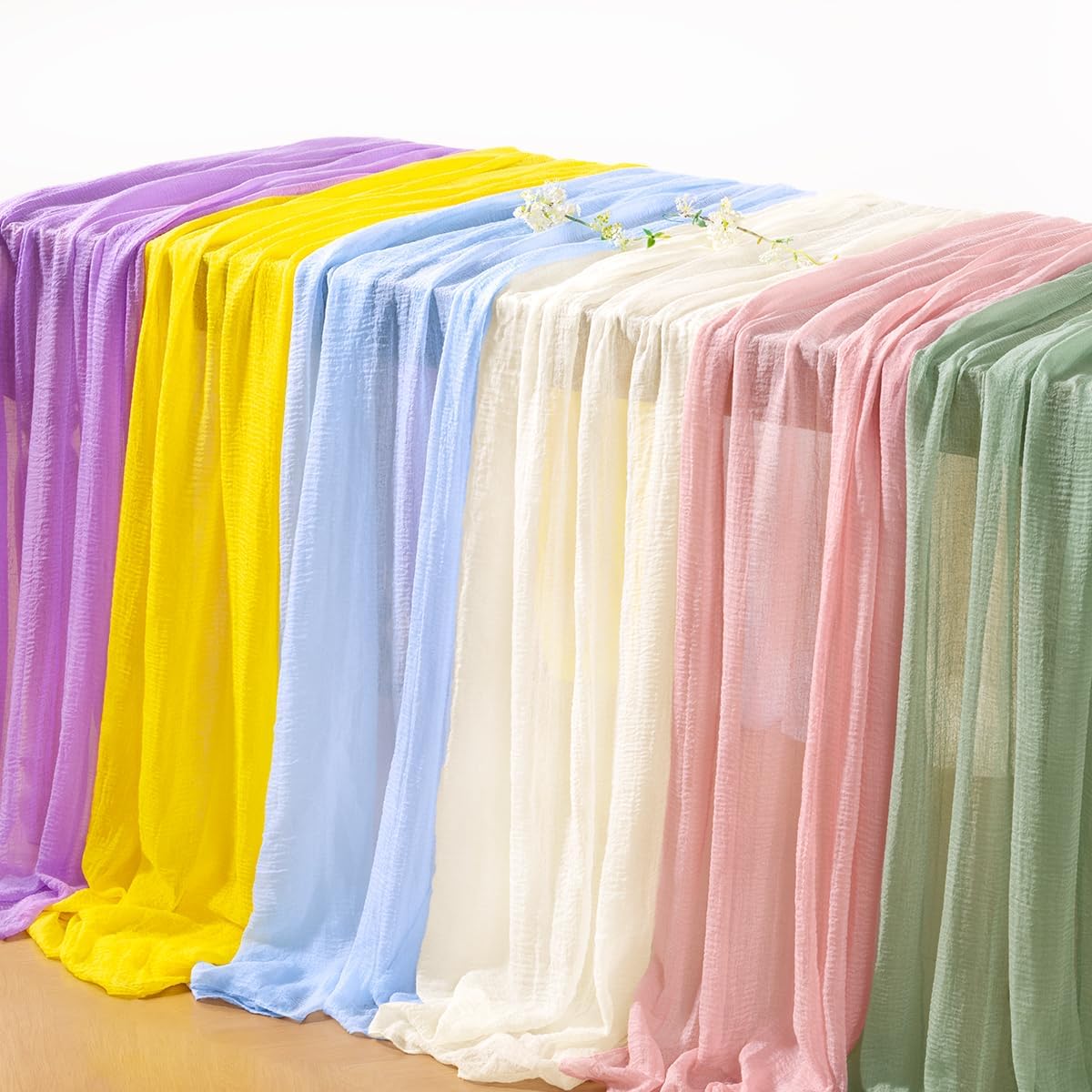 Lemon Yellow Cheesecloth Table Runners 2 Pack Summer Runners | Boho Gauze Sheer Chiffon Table Decor 120Inch, for Wedding Party Bridal Baby Shower Birthday Home Outdoor
