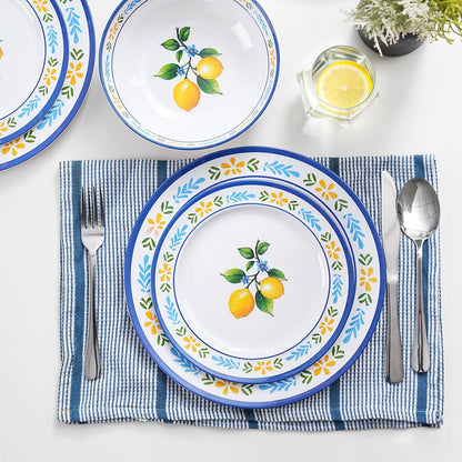 12-Piece Melamine Dinnerware Set - Unbreakable Lemon Dish Set， Indoor and Outdoor Plates and Bowls Sets for Housewarming, Birthday & Holiday Gifts， Service for 4 （Lemon）