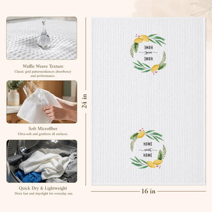 Home Sweet Home Lemon Kitchen Towels, Decorative Dish Towels for Kitchen, Farmhouse Fruit Hand Towels, Housewarming Gifts for Women, Waffle Weave Tea Towel