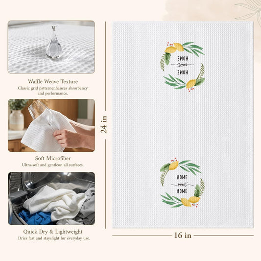 Home Sweet Home Lemon Kitchen Towels, Decorative Dish Towels for Kitchen, Farmhouse Fruit Hand Towels, Housewarming Gifts for Women, Waffle Weave Tea Towel