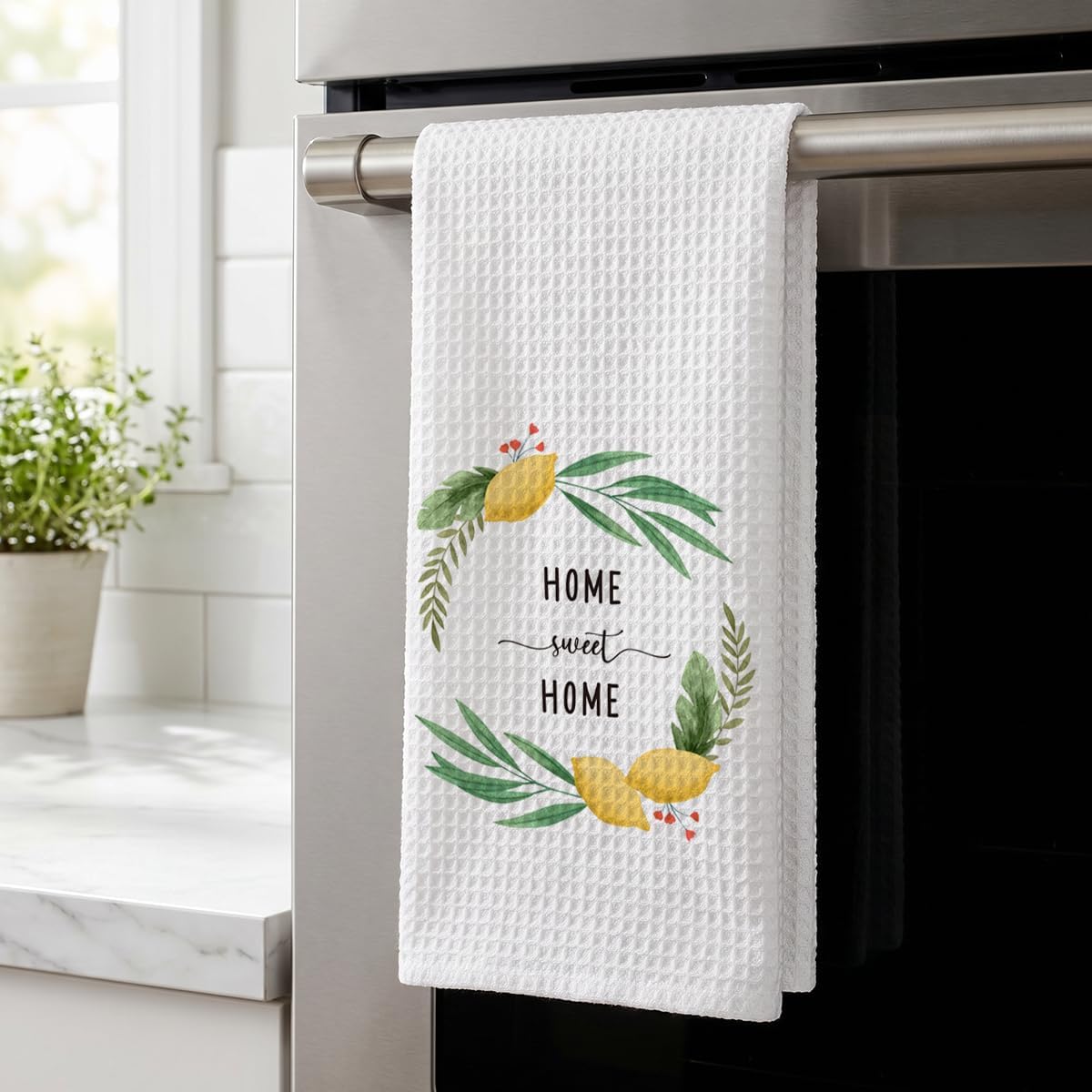 Home Sweet Home Lemon Kitchen Towels, Decorative Dish Towels for Kitchen, Farmhouse Fruit Hand Towels, Housewarming Gifts for Women, Waffle Weave Tea Towel