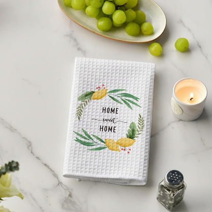 Home Sweet Home Lemon Kitchen Towels, Decorative Dish Towels for Kitchen, Farmhouse Fruit Hand Towels, Housewarming Gifts for Women, Waffle Weave Tea Towel