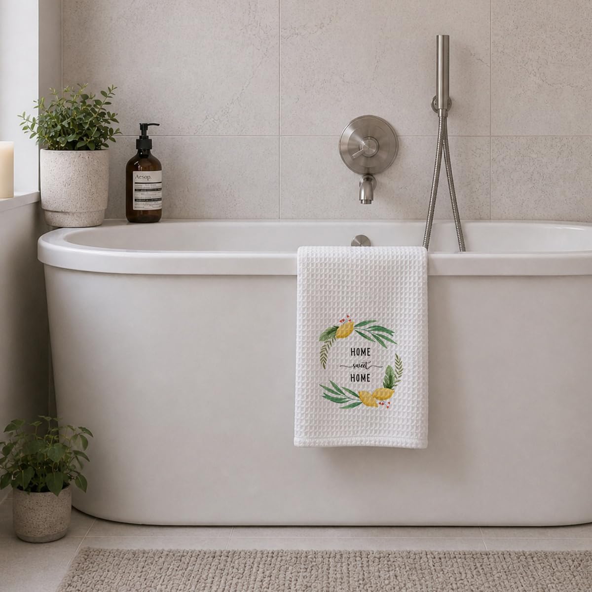 Home Sweet Home Lemon Kitchen Towels, Decorative Dish Towels for Kitchen, Farmhouse Fruit Hand Towels, Housewarming Gifts for Women, Waffle Weave Tea Towel