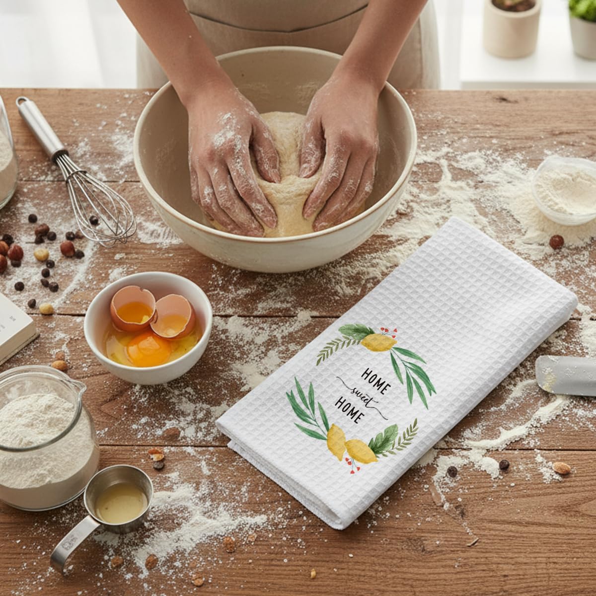 Home Sweet Home Lemon Kitchen Towels, Decorative Dish Towels for Kitchen, Farmhouse Fruit Hand Towels, Housewarming Gifts for Women, Waffle Weave Tea Towel