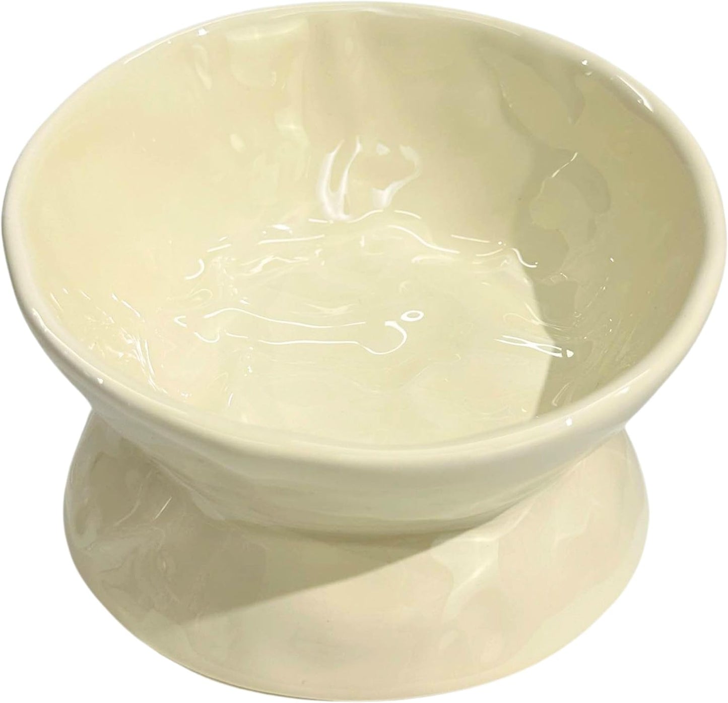 Ceramic Raised Cat Bowl, Elevated Pet Food Bowl for Small Dog, Cute Cat Dish Tilted, Whisker Fatigue, Wrinkle Texture (Yellow)