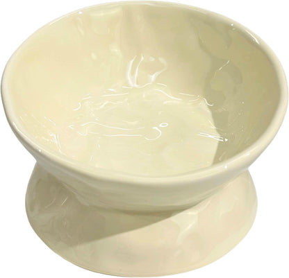 Ceramic Raised Cat Bowl, Elevated Pet Food Bowl for Small Dog, Cute Cat Dish Tilted, Whisker Fatigue, Wrinkle Texture (Yellow)