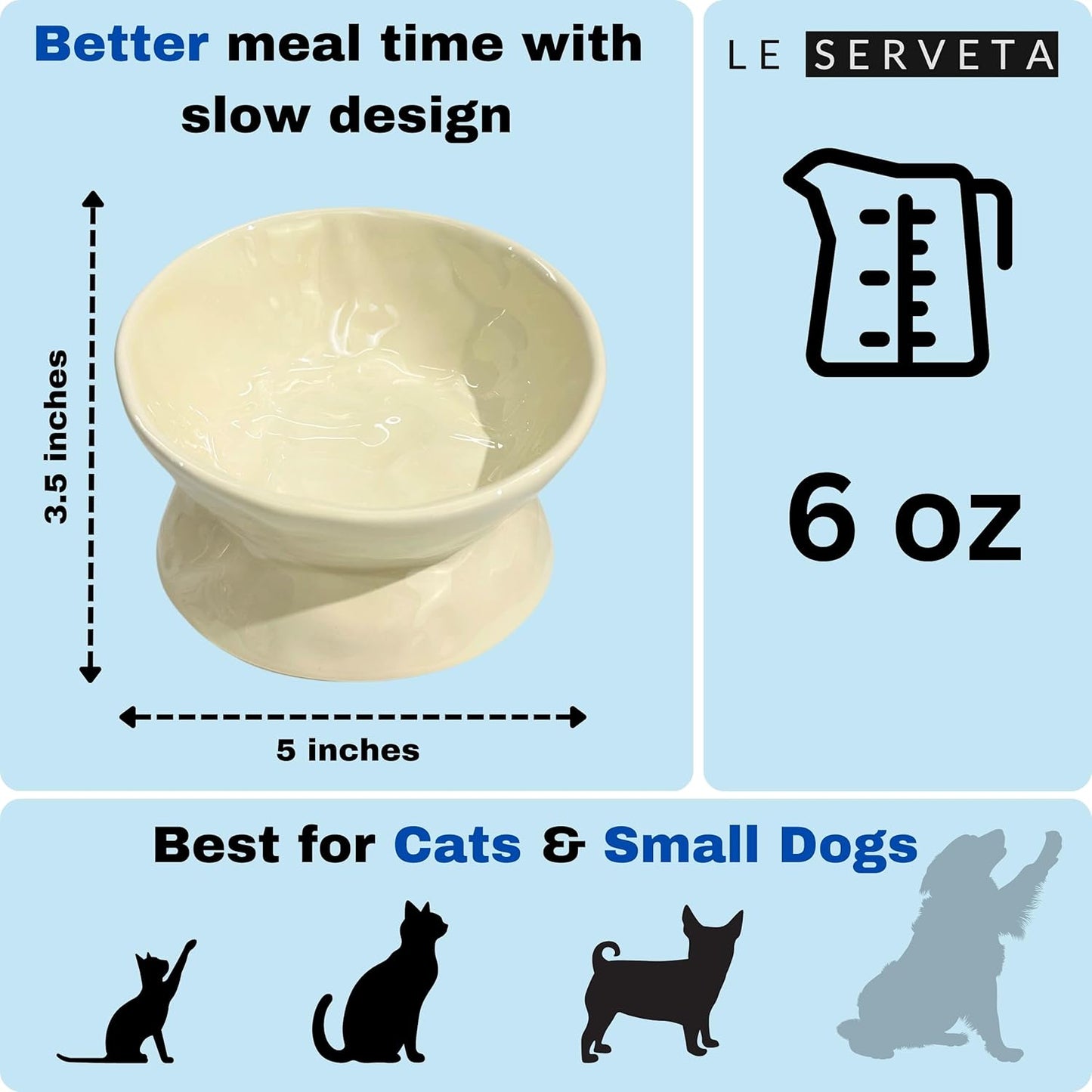 Ceramic Raised Cat Bowl, Elevated Pet Food Bowl for Small Dog, Cute Cat Dish Tilted, Whisker Fatigue, Wrinkle Texture (Yellow)