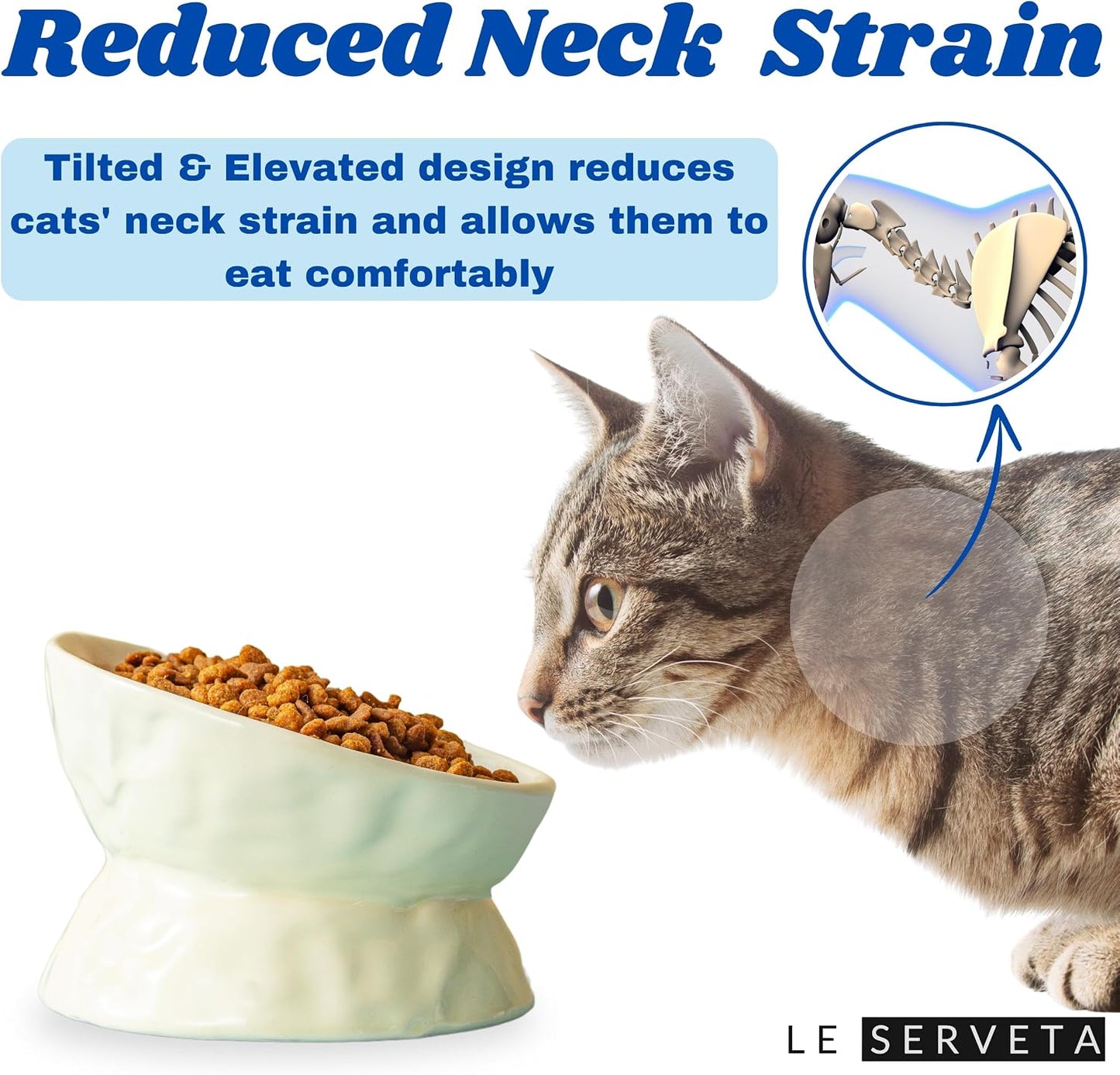 Ceramic Raised Cat Bowl, Elevated Pet Food Bowl for Small Dog, Cute Cat Dish Tilted, Whisker Fatigue, Wrinkle Texture (Yellow)