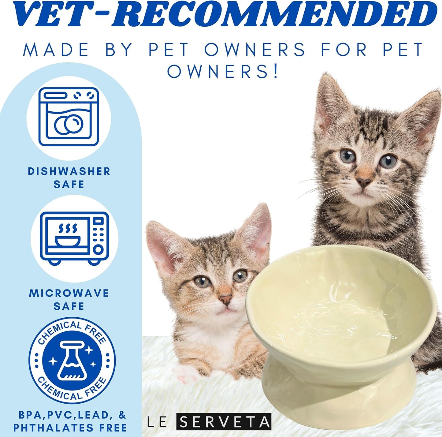 Ceramic Raised Cat Bowl, Elevated Pet Food Bowl for Small Dog, Cute Cat Dish Tilted, Whisker Fatigue, Wrinkle Texture (Yellow)