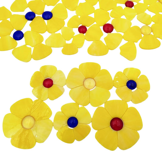 20PCS Glass Flower Mosaic Tiles, 2 Size Petal Stained Glass Mosaic Pieces for DIY Flower Crafts Home Decoration, Indoor & Outdoor Decor (Yellow)