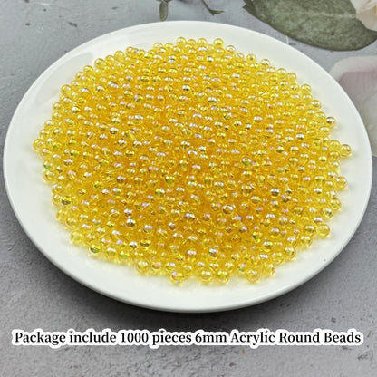 1000pcs 6mm Acrylic Round Beads AB Colors Acrylic Beads Round Spacer Beads with Hole for DIY Bracelet Necklace Jewelry Making Supplies Handmade Craft(Yellow AB)