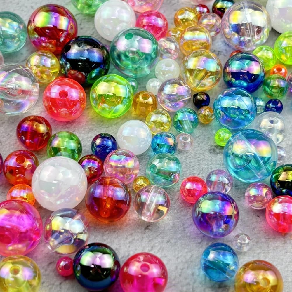 1000pcs 6mm Acrylic Round Beads AB Colors Acrylic Beads Round Spacer Beads with Hole for DIY Bracelet Necklace Jewelry Making Supplies Handmade Craft(Yellow AB)