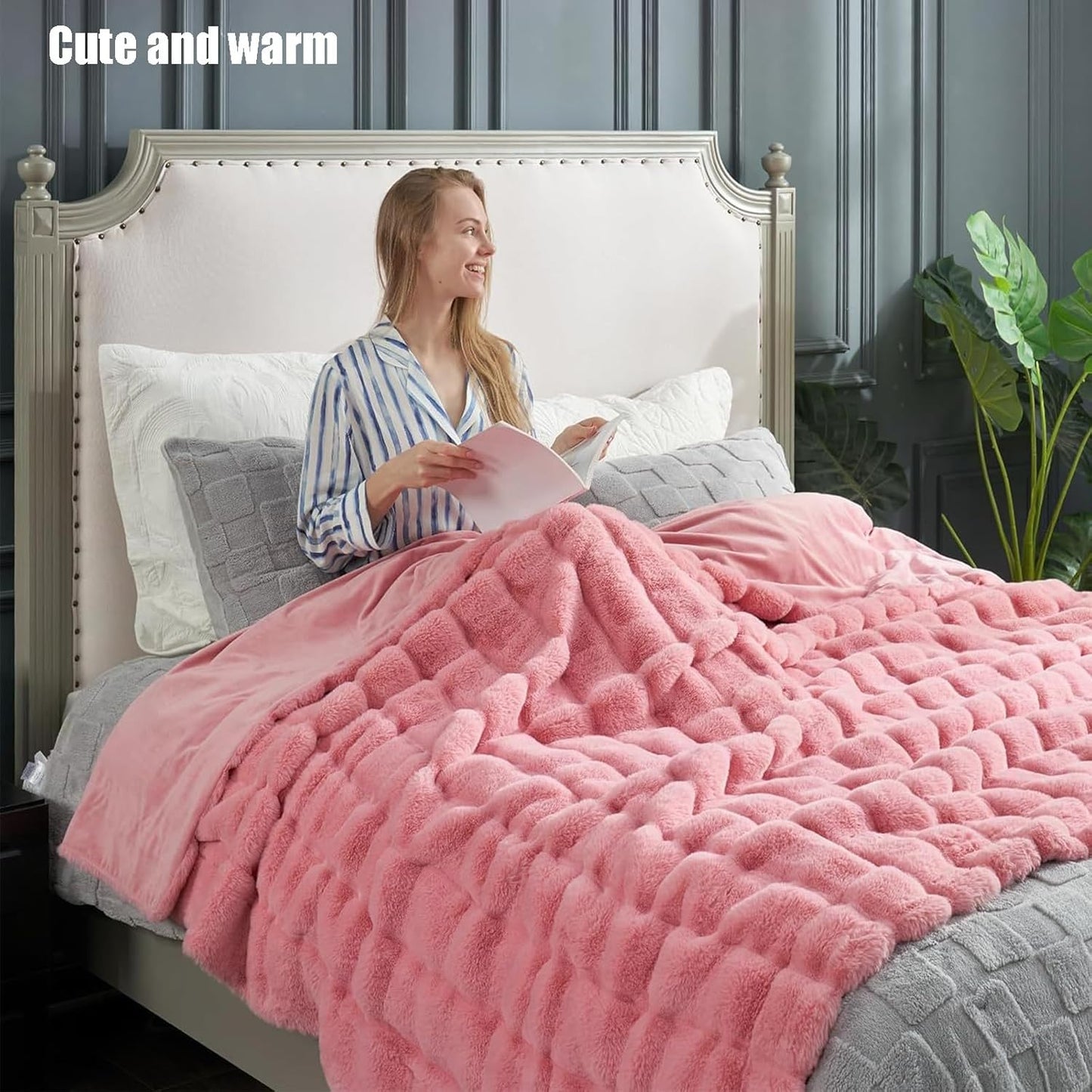 Faux Fur Throw Blanket for Couch, Cozy Soft Fluffy Blanket, Winter Thick Warm Blanket for Sofa Bedroom Living Room(Yellow,51 * 63in)