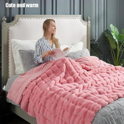 Faux Fur Throw Blanket for Couch, Cozy Soft Fluffy Blanket, Winter Thick Warm Blanket for Sofa Bedroom Living Room(Yellow,51 * 63in)
