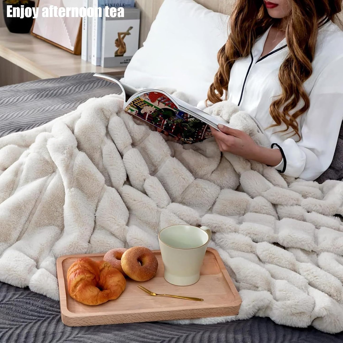 Faux Fur Throw Blanket for Couch, Cozy Soft Fluffy Blanket, Winter Thick Warm Blanket for Sofa Bedroom Living Room(Yellow,51 * 63in)