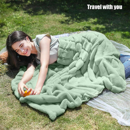 Faux Fur Throw Blanket for Couch, Cozy Soft Fluffy Blanket, Winter Thick Warm Blanket for Sofa Bedroom Living Room(Yellow,51 * 63in)