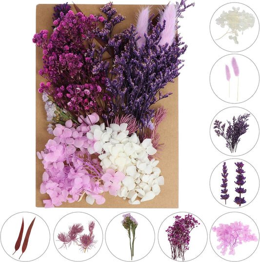131pcs DIY Dried Flowers Daisies Leaves, Hydrangeas, Multiple Natural Pressed Flowers Colorful Decorative Dried Flowers for DIY Craft (Color 1)