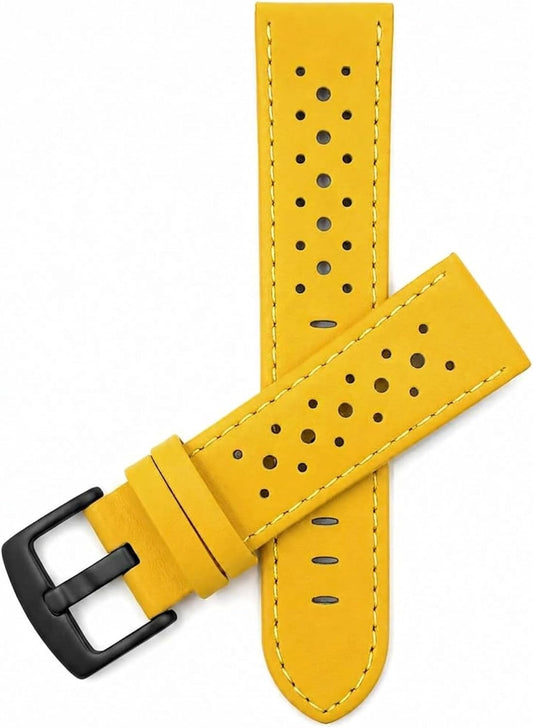 Mens Leather Rally Strap, Perforated Racing Watch Band, 18-24mm, Reg/XL | 13 Colors, 18mm-24mm Breathable Perforated Soft Italian Leather Racing Watch Band, Rally Strap for Men, Reg / Extra Long
