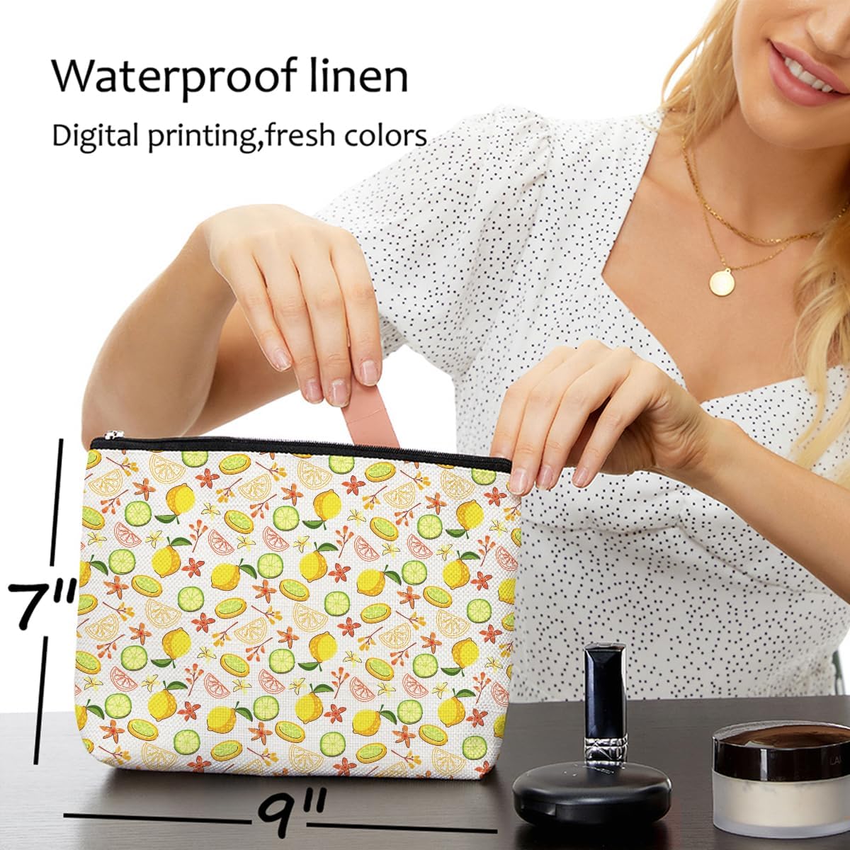 Cute Yellow Lemon Makeup Bag Cosmetic Bag | Lemon Lover Gift Ideas for Women, Friends, Mothers Day, Christmas, Birthday Gift, Travel Accessories Pouch