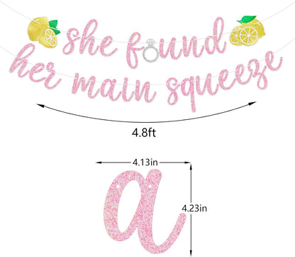 She Found Her Main Squeeze Banner, Rose Glitter | Lemon Themed Bridal Shower Decorations, Bachelorette Party Sign, Wedding Engagement Party Supplies