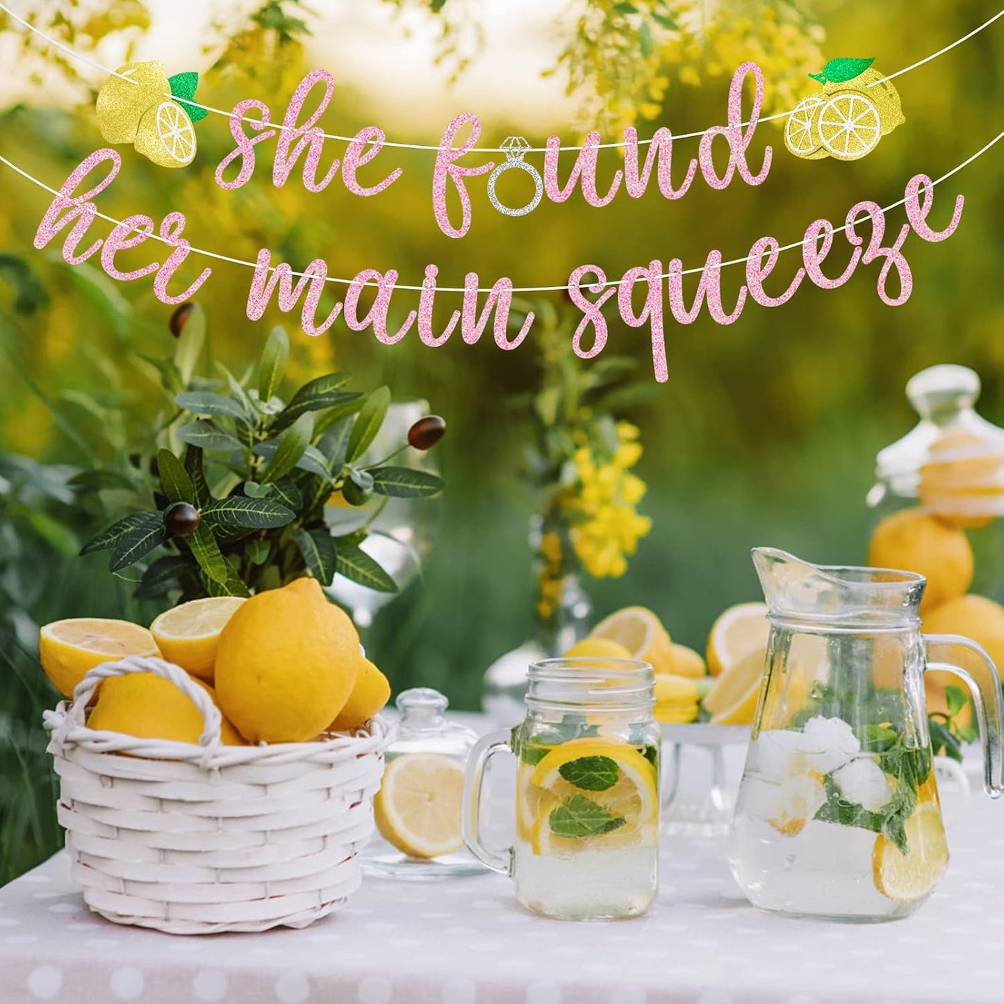 She Found Her Main Squeeze Banner, Rose Glitter | Lemon Themed Bridal Shower Decorations, Bachelorette Party Sign, Wedding Engagement Party Supplies