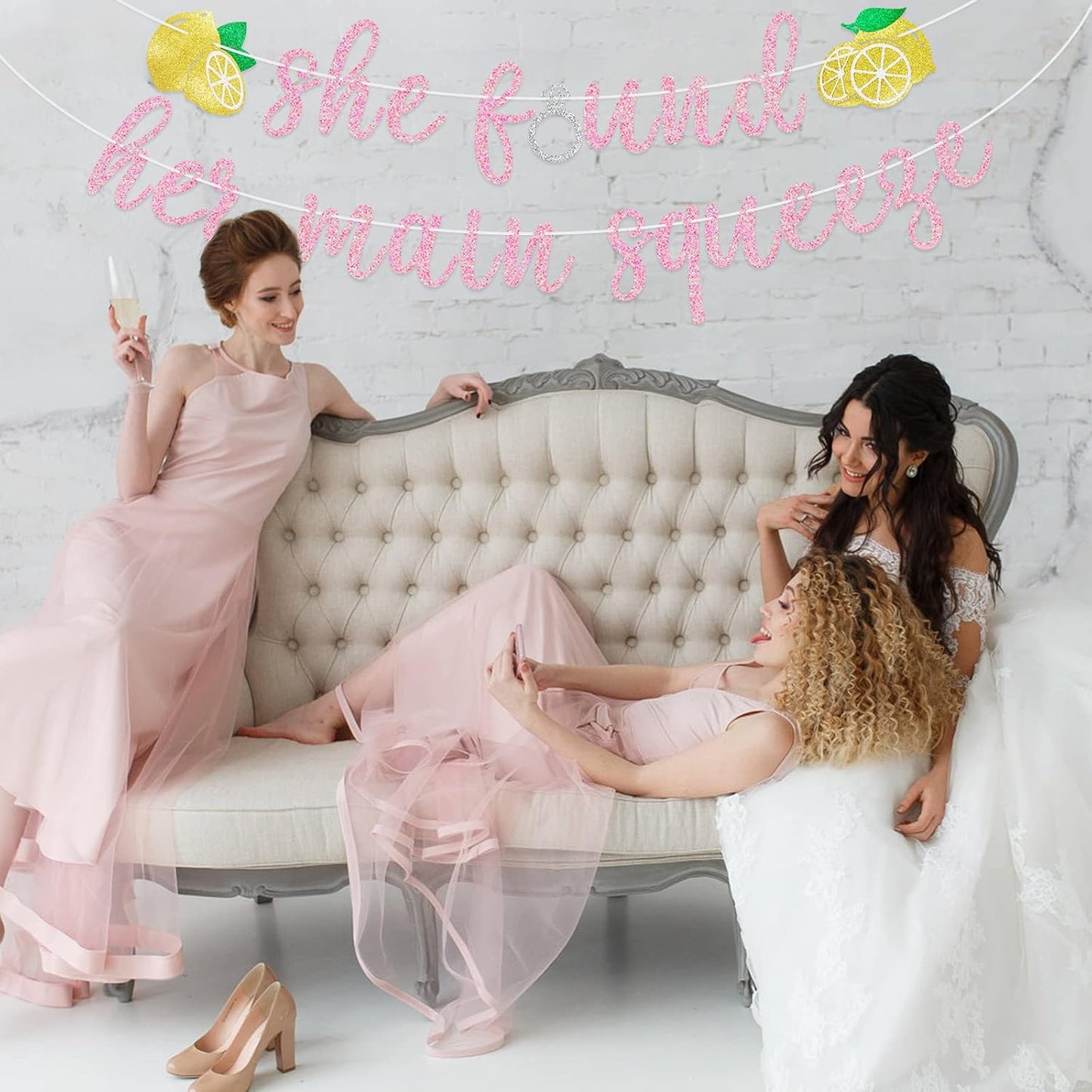 She Found Her Main Squeeze Banner, Rose Glitter | Lemon Themed Bridal Shower Decorations, Bachelorette Party Sign, Wedding Engagement Party Supplies