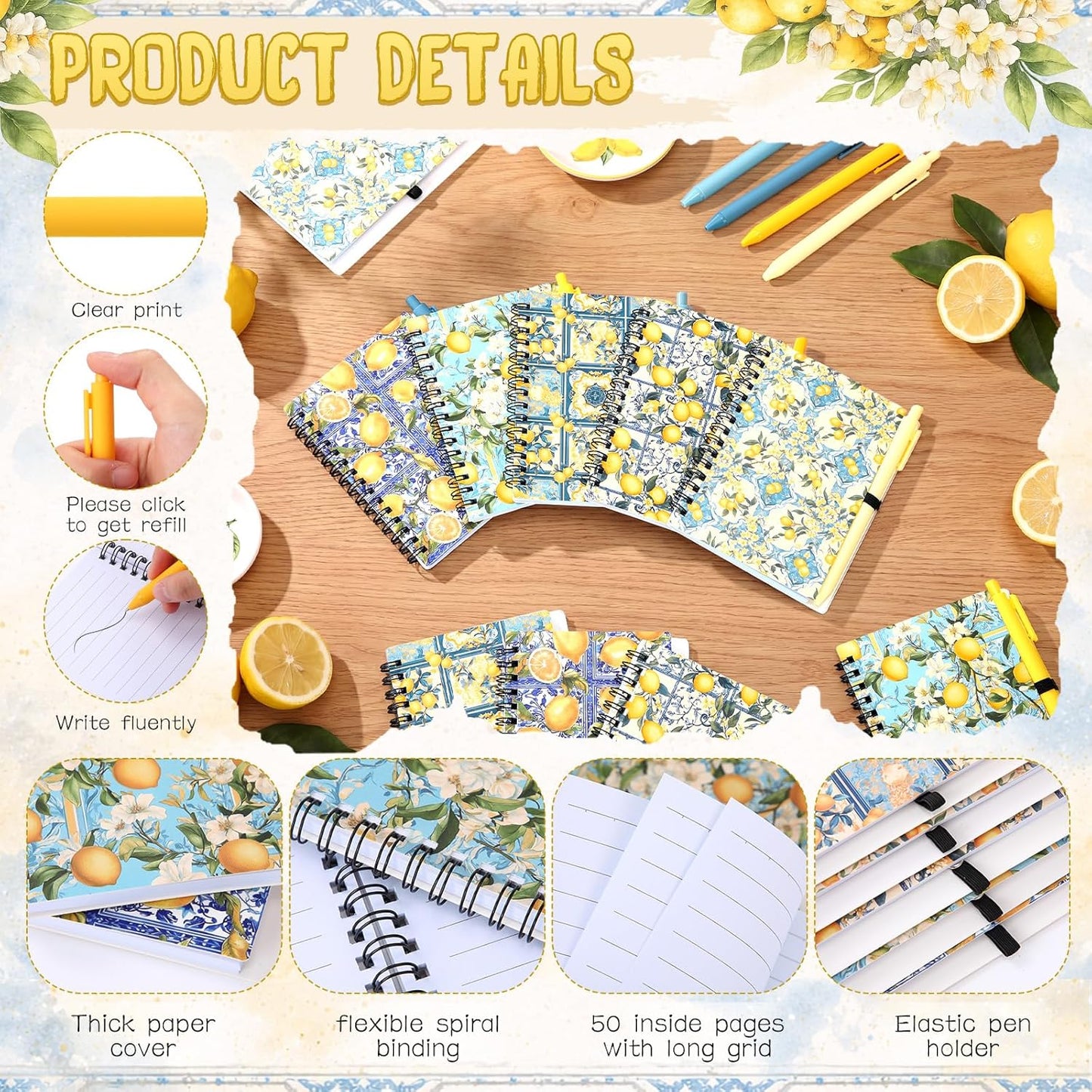 10 Set Lemon Journals with Pen Lemon Party Favors Include Spiral Notebooks and Ballpoint Pens Portable Notepads for Office Back to School Fruit Lover Gifts Birthday Party Supplies