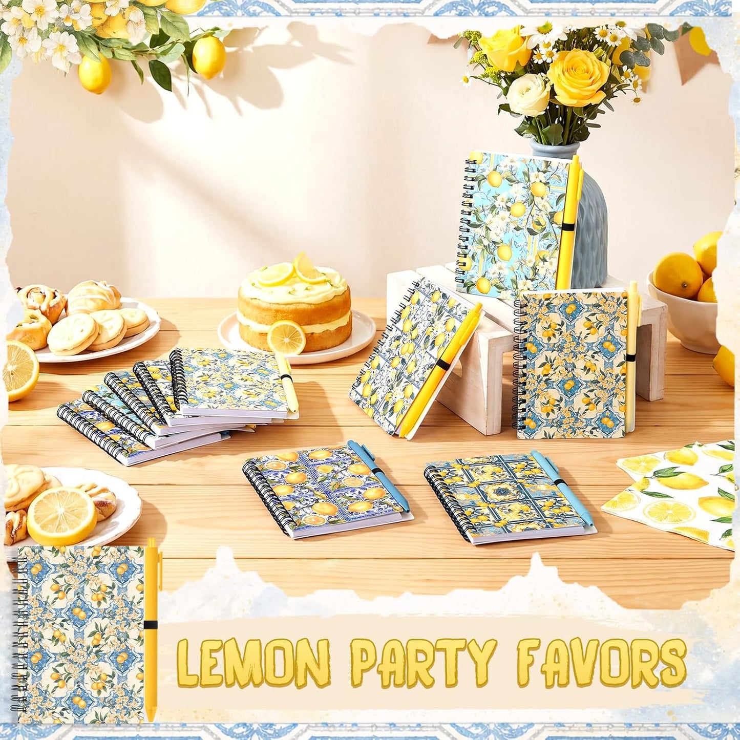 10 Set Lemon Journals with Pen Lemon Party Favors Include Spiral Notebooks and Ballpoint Pens Portable Notepads for Office Back to School Fruit Lover Gifts Birthday Party Supplies