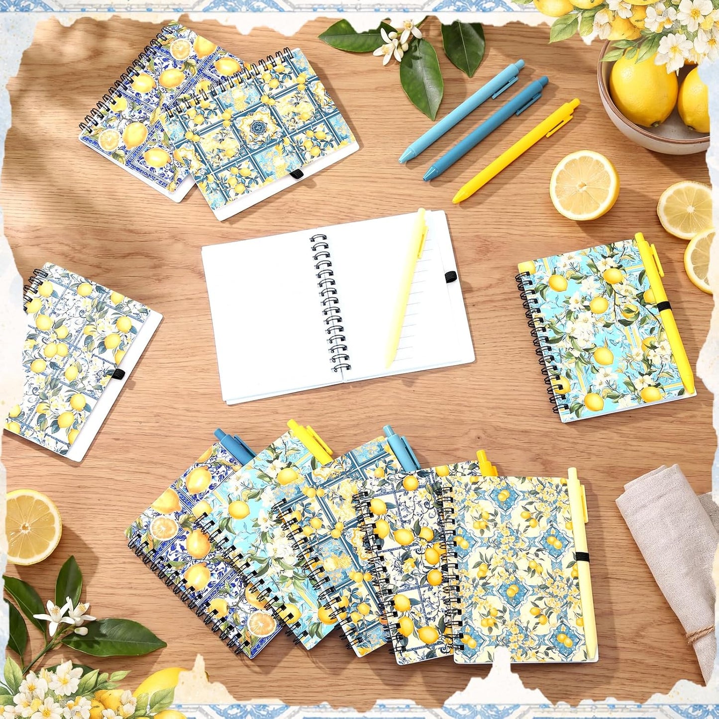 10 Set Lemon Journals with Pen Lemon Party Favors Include Spiral Notebooks and Ballpoint Pens Portable Notepads for Office Back to School Fruit Lover Gifts Birthday Party Supplies
