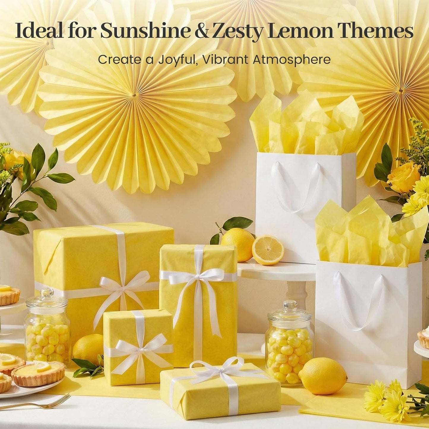 120 Sheets Yellow Tissue Paper Bulk, 14 x 20 Inch Gift Wrapping Tissue Paper for Gift Bags Wedding Birthday DIY Crafts Art Project
