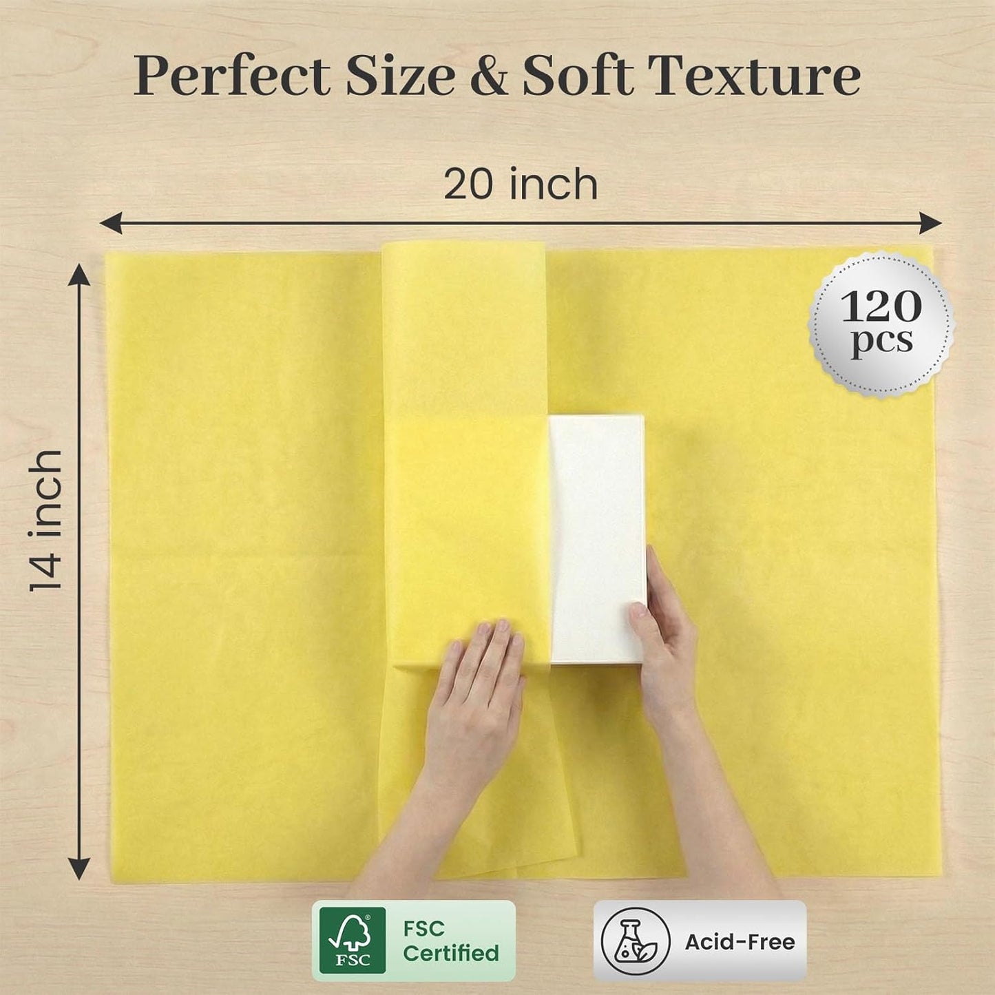 120 Sheets Yellow Tissue Paper Bulk, 14 x 20 Inch Gift Wrapping Tissue Paper for Gift Bags Wedding Birthday DIY Crafts Art Project