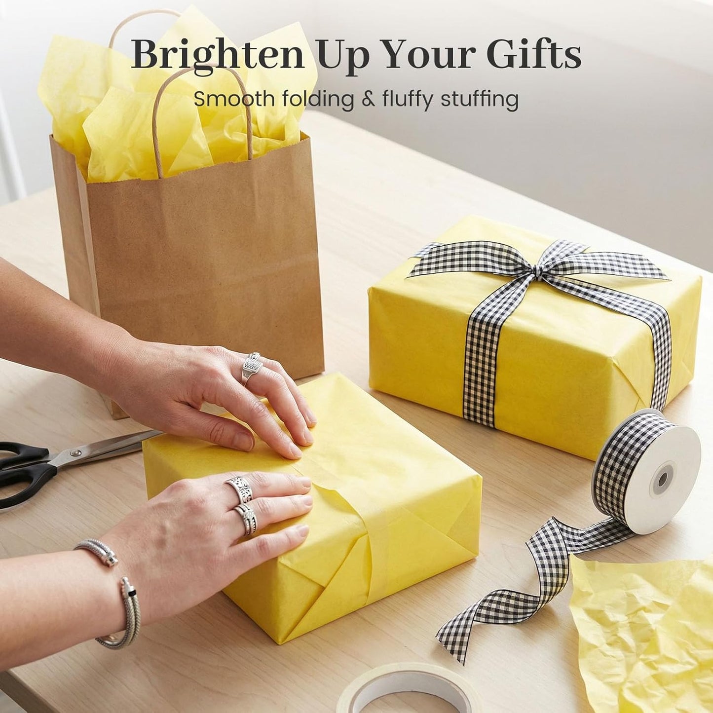 120 Sheets Yellow Tissue Paper Bulk, 14 x 20 Inch Gift Wrapping Tissue Paper for Gift Bags Wedding Birthday DIY Crafts Art Project