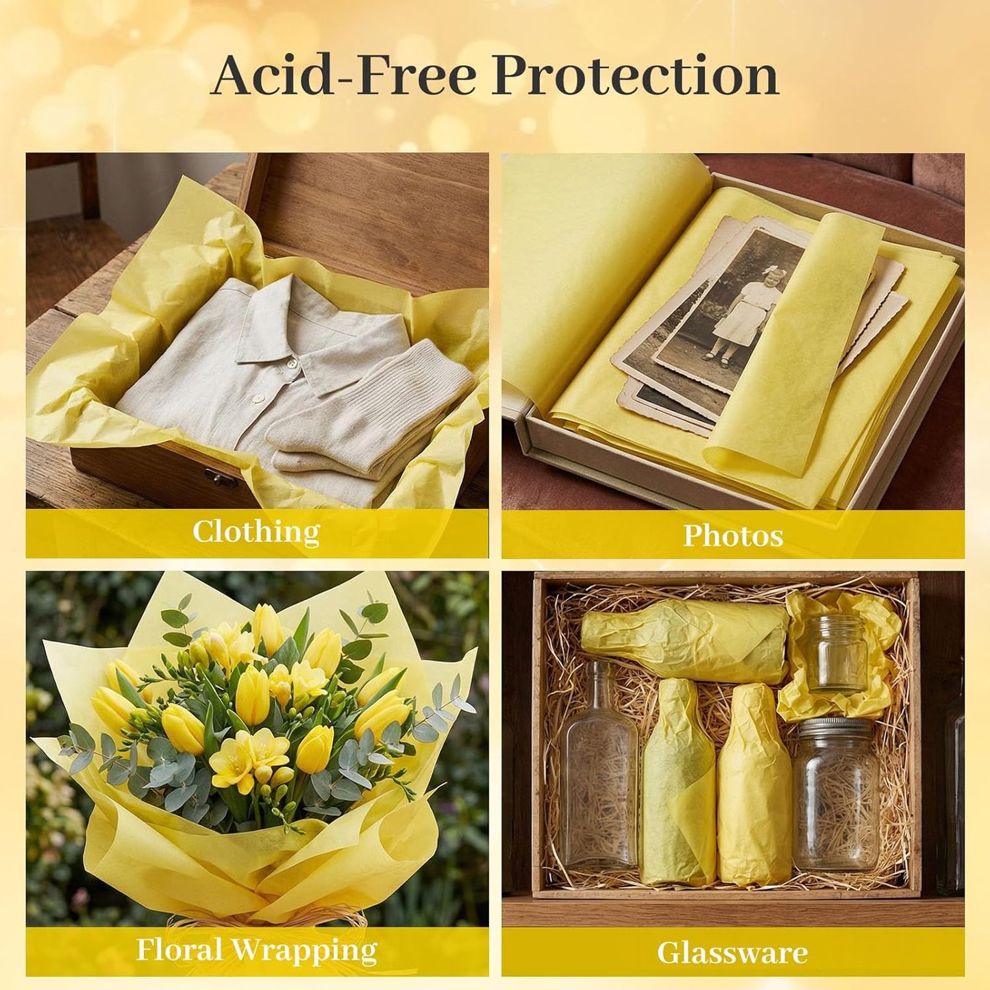 120 Sheets Yellow Tissue Paper Bulk, 14 x 20 Inch Gift Wrapping Tissue Paper for Gift Bags Wedding Birthday DIY Crafts Art Project