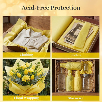 120 Sheets Yellow Tissue Paper Bulk, 14 x 20 Inch Gift Wrapping Tissue Paper for Gift Bags Wedding Birthday DIY Crafts Art Project