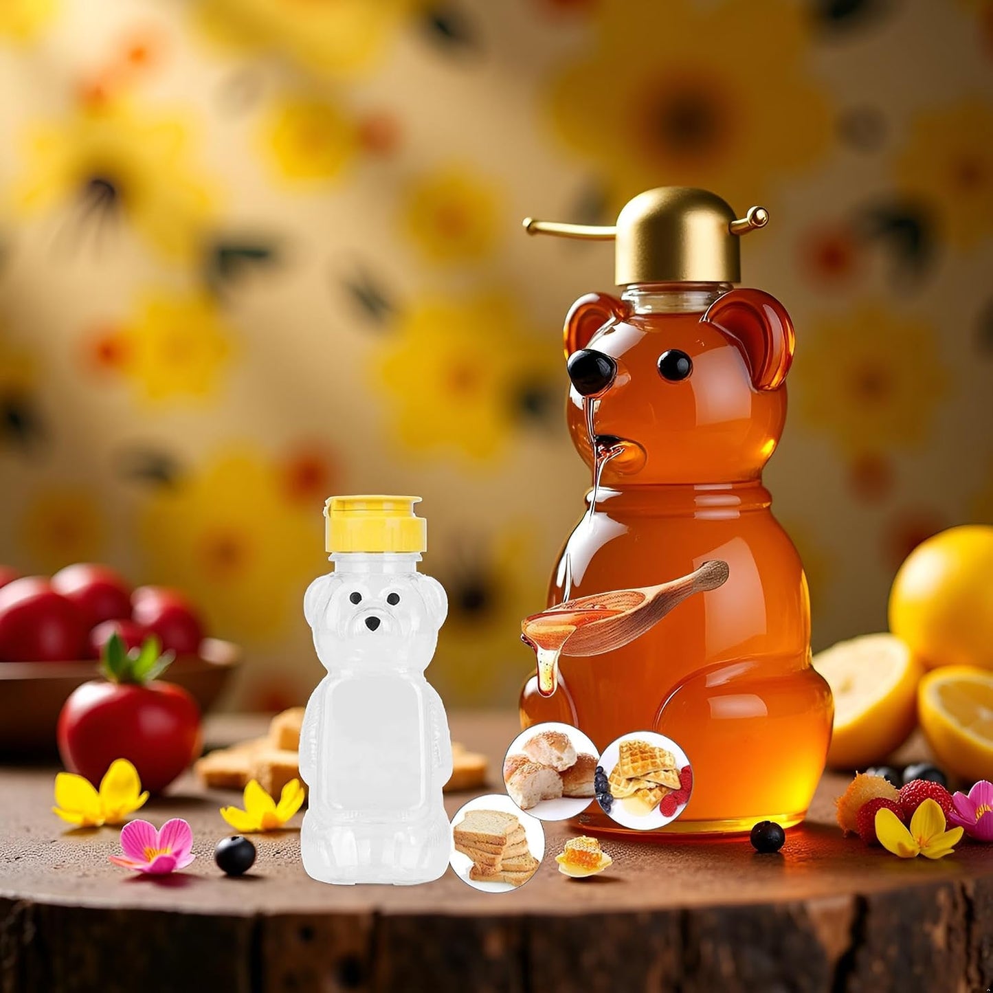 8 Oz Plastic Bear Honey Bottle Jars, Empty Honey Squeeze Bottle with Flip-top Lid for Storing and Dispensing, Yellow Flap Caps for Storing and Dispensing, Food Dispensers, Food Storage 1 piece