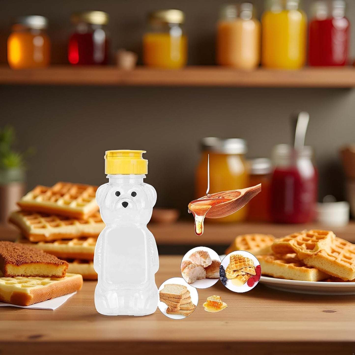 8 Oz Plastic Bear Honey Bottle Jars, Empty Honey Squeeze Bottle with Flip-top Lid for Storing and Dispensing, Yellow Flap Caps for Storing and Dispensing, Food Dispensers, Food Storage 1 piece