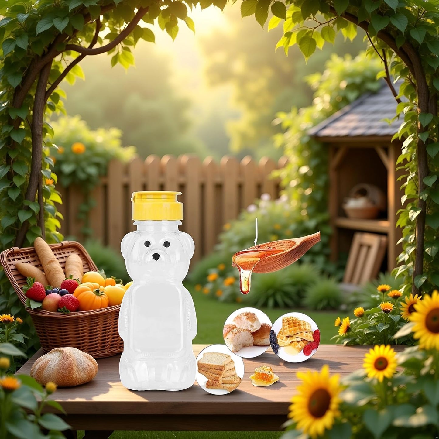 8 Oz Plastic Bear Honey Bottle Jars, Empty Honey Squeeze Bottle with Flip-top Lid for Storing and Dispensing, Yellow Flap Caps for Storing and Dispensing, Food Dispensers, Food Storage 1 piece